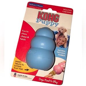 NEW Blue Medium Puppy Kong for Treats & Rubber for Teething Chew Toy Chase Fetch